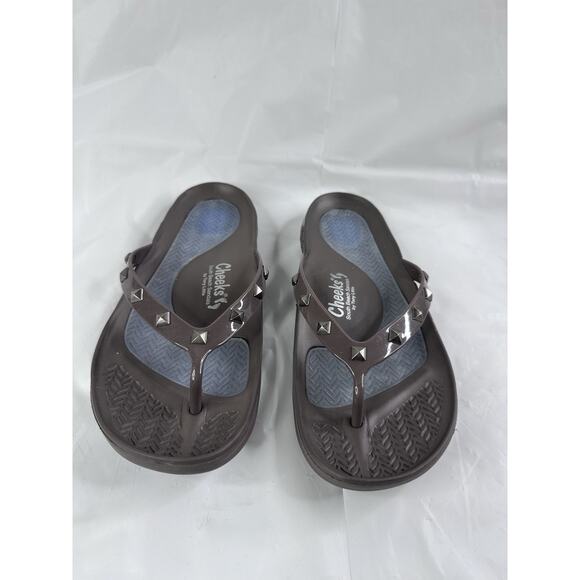 Cheeks South Beach Sandals Comfort Tony Little Studded Womens 7 Brown - Picture 2 of 6